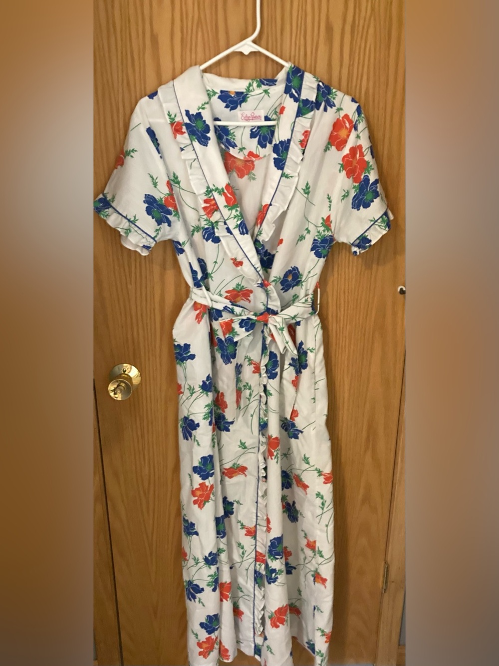 Vintage Evelyn Pearson Floral Wrap House Dress | White Maxi Cottagecore Prairie
